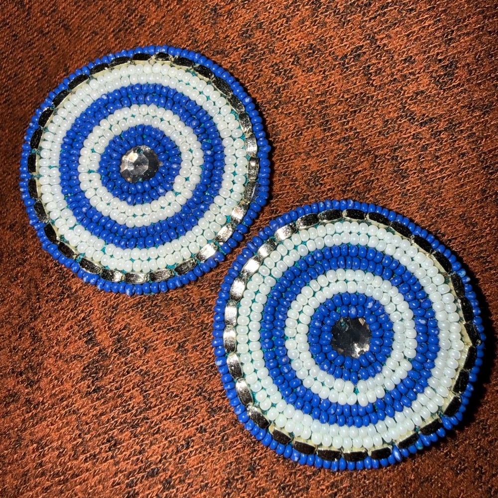 Blue and White Beaded Earrings